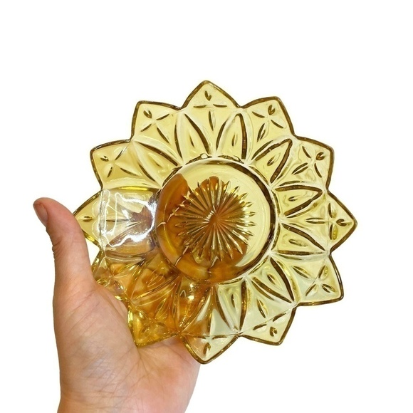 Yellow Amber Federal Glass Daisy Petal Pattern Sunflower Snack Cake Plates - Picture 6 of 7